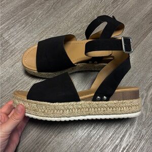 Black Espadrille Platform Sandals with Ankle Strap